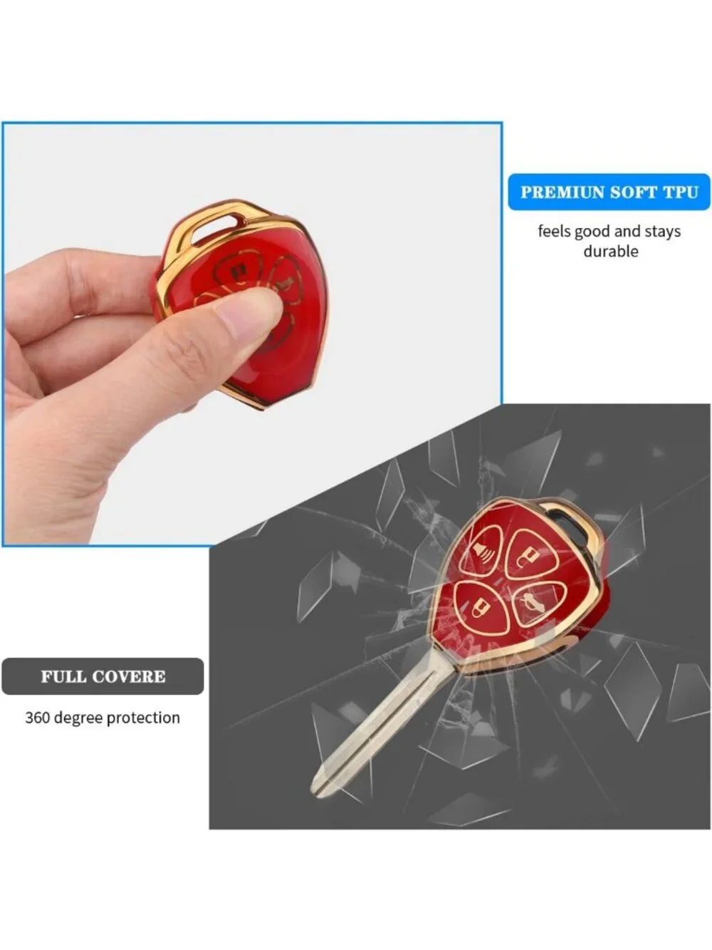 Durable Key Fob Cover with Keychain for Toyota Camry, Corolla, Avalon, Venza